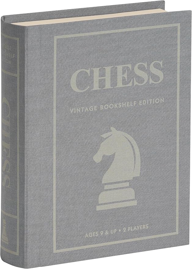 WS Game Company Chess Vintage Bookshelf Edition Classic Strategy Game Set in Linen Wrapped Book Box &amp Slipcase - Full Size Folding Board Wooden Pieces - Chess Sets for Adults &amp Kids Ages 9+