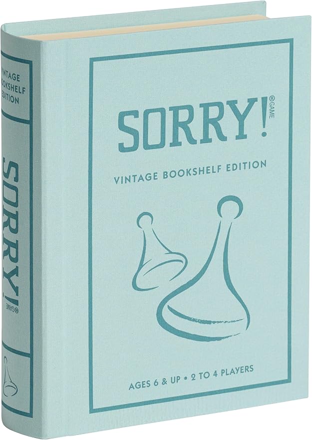 Sorry! Vintage Bookshelf Edition by WS Game Company - Classic Sorry Board Games Retro 1958 Design - Linen-Wrapped Book Case Wooden Pawns &amp Full-Size Folding Board Ages 6+ Suitable for 2-4 Playe