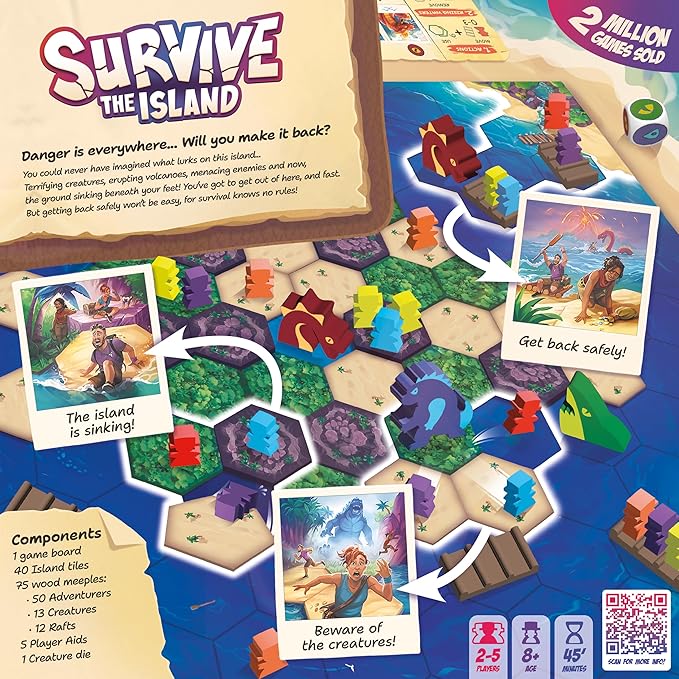 Asmodee Survive The Island Board Game (2024 Edition) - Thrilling Escape Adventure with New Monsters Fun Strategy Game for Kids &amp Adults Ages 8+ 2-5 Players 45 Minute Playtime