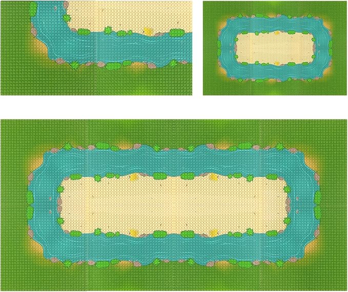 Feleph 4 Pieces Classic Baseplate with River and Grassland Pattern Base Plates for Building Blocks 10 x 10 Inches Mat Compatible with Major Brands