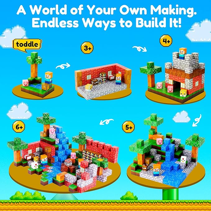 Magnetic Blocks 100 Pcs Building Cubes Game Build Forest World Set Stem Sensory Montessori Kids Toys for Toddlers Boys Girls Ages 3+ Stacking Magnets Tiles for Christmas Birthday Gifts