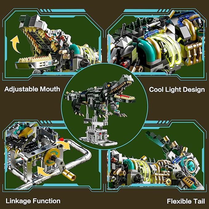 Mechanical Crocodile Building Set with Lights and Display Stand Lego-Compatible Animal Building Blocks Toy Home Decor Gift for Boys Teens Kids and Adults Aged 12+ (996 Pieces)