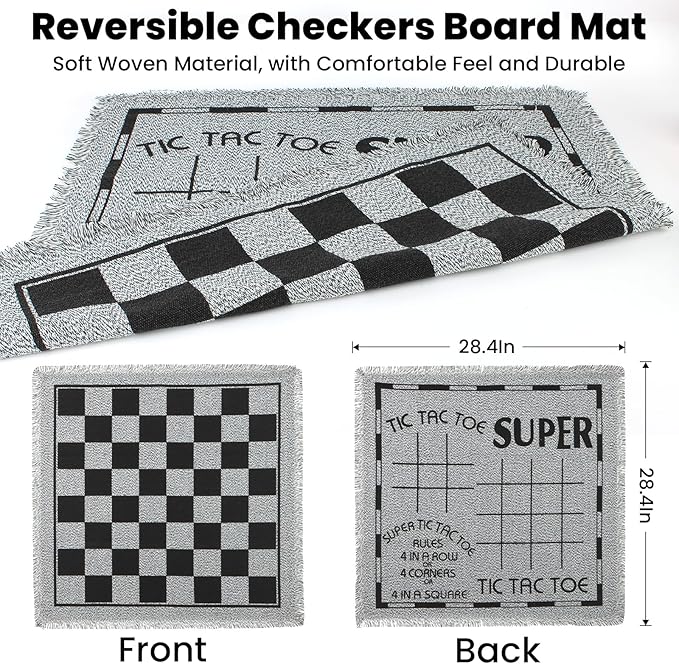 Giant 4 in 1 Chess SetJumbo Chess &amp Giant Checkers &amp Large Tic Tac Toe Giant Chess Board Game for Kids AdultsIncluding 2 Extra QueenLarge Checkers Rug Game Mat Indoor Outdoor Games Campin