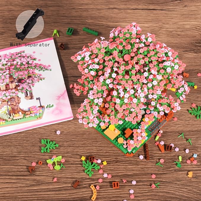 Cherry Blossom Tree Building Block Set Gift for Adults Cherry Bonsia Treehouse Micro Building Blocks Japanese Sakura Flowers House 2138PCS