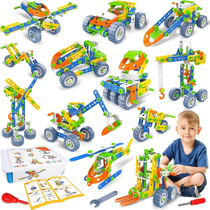 MOONTOY 12 in 1 STEM Toys for 4 5 6 7 8+ Year Old Boy Gifts 152 PCS Educational Building Toys for Kids Ages 4-8 5-7 8-12 Building Blocks Stem Kits Activities Construction Toy for Boys Birthday Gifts