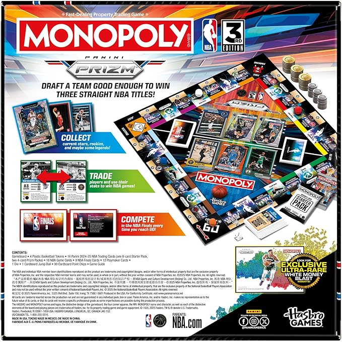 Monopoly NBA Panini Prizm Board Game – 3rd Edition | Officially Licensed Hasbro Game | Ages 8+
