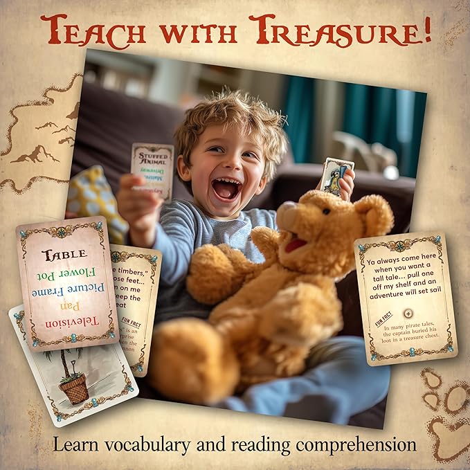 Word Treasures – Pirate Toys and Scavenger Hunt Games for Kids | Ages 4-8+ 1-4 players | Use for Sight Word Games a Treasure Hunt Memory Games or Puzzles for Kids Ages 4-8 | A Replayable Adventure!