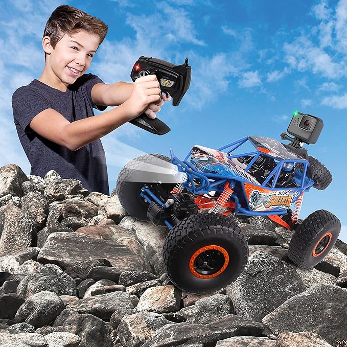 NKOK Mean Machines 1:10 2.4GHz RC 4x4 Xtreme RC Goliath Off-Road Truck RTR Designed for Rough Terrain Climbing Pistol Grip Full Function Controller Powerful Motor Action Camera Mount