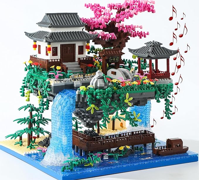 Cherry Blossom Tree Building Set with Gift Box Original Music Cherry Blossom Tree House(Type :Symphony) Japanese Sakura Tree House Lights Building Kit3320 Pcs Cherry Bonsai Building Set.