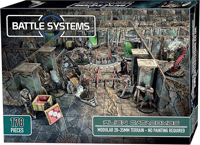 Battle Systems - Modular Tabletop 3D Gaming Sci-Fi Terrain - Perfect for 28mm-35mm Miniatures and Figures - No Painting Required - Science Fiction Aliens 40K Wargame - (Alien Catacombs)