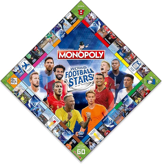 Winning Moves World Football Stars Monopoly Board Game Play with Cristiano Ronaldo Lionel Messi Harry Kane and Salah Gift for Ages 8 Plus Blue