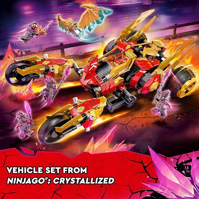 LEGO NINJAGO Kai’s Golden Dragon Raider Multi-Terrain Car Toy 71773 with Kai and Zane Minifigures Building Set for Kids Ages 8 Plus