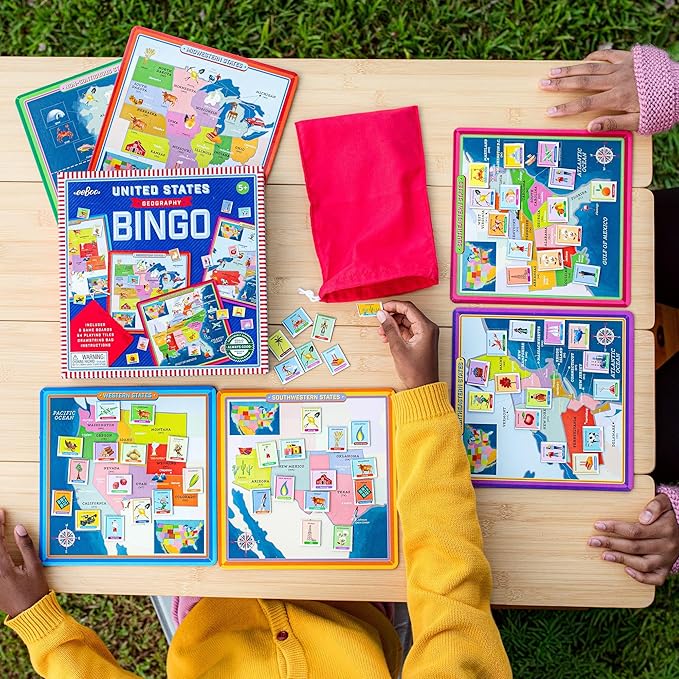 eeBoo: USA Geography Bingo for Kids for Ages 5+ A Fun Kids Learning Game That Teaches About The USA and Improves Memory