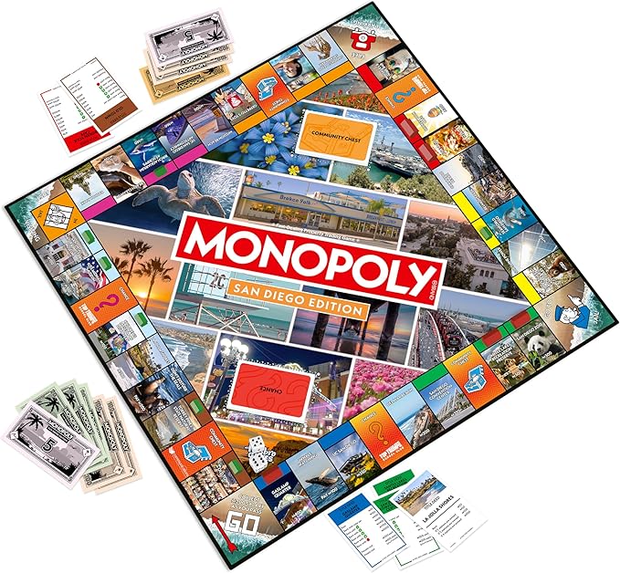 Monopoly Board Game – San Diego CA Edition: 2-6 Players Family Board Games for Kids and Adults Board Games for Kids 8 and Up Great for Game Night