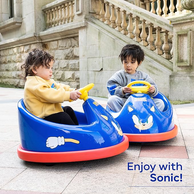 Sonic The Hedgehog Bumper Car for Kids 2 Speed Electric Vehicle Toddler Bumper Car with Remote Control and 360 Degree Turning 6V Motor LED Lights Gifts for Toddlers Large