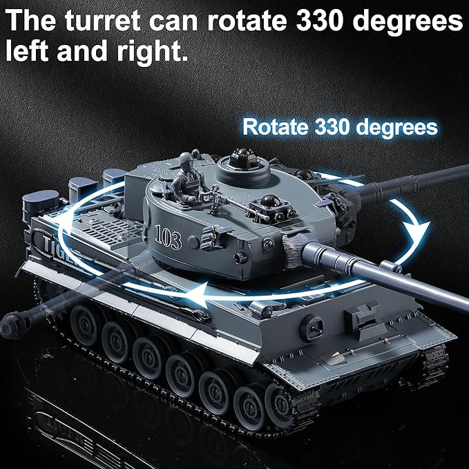 RC Military Tank WW2 Tiger I Army Tank Toy with IR Battle 2.4GHz Remote Control Military Vehicles with Lights &amp Rotating Turret Gift for Boys Kids Adults &amp Collectors