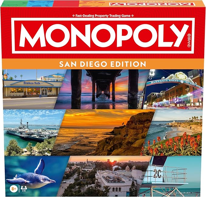 Monopoly Board Game – San Diego CA Edition: 2-6 Players Family Board Games for Kids and Adults Board Games for Kids 8 and Up Great for Game Night