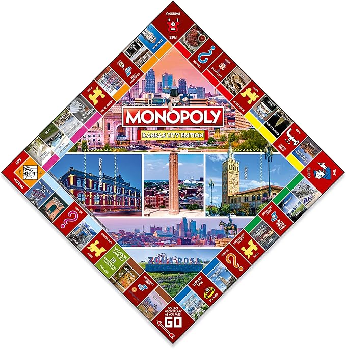 Monopoly Board Game Kansas City Edition: 2-6 Players Family Board Games for Kids and Adults Board Games for Kids 8 and up for Kids and Adults Ideal for Game Night