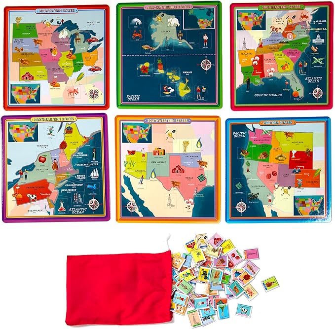 eeBoo: USA Geography Bingo for Kids for Ages 5+ A Fun Kids Learning Game That Teaches About The USA and Improves Memory