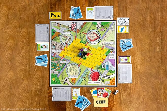 CLUE: Peanuts Board Game Solve The Mystery of Linus's Missing Blanket with Charlie Brown Snoopy &amp Friends Explore Iconic Locations Like Lucy’s Booth &amp Charlie’s House Officially Licensed
