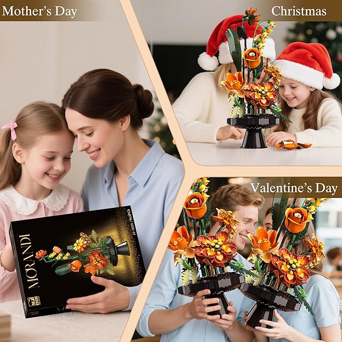 Flower Bouquet Building Blocks Set Artificial Flowers Toys Botanical Collection DIY Unique Home&ampOffice Bonsai Decoration Adults Teen Girls for BirthdayChristmas Holiday