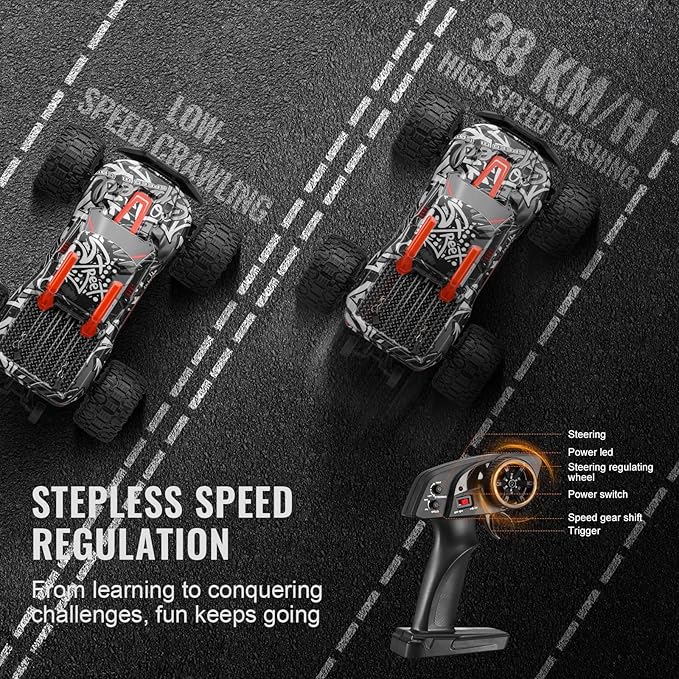 VEVOR Remote Control Car 1:14 Scale RC for Kids All Terrain 4WD Off-Road Monster Truck with 45 Wheelie &amp 2 Batteries 38 km/h High Speed Hobby Racing - Ideal Gift for 8+ Years Kids