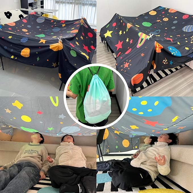 Magic Fort Building Kit for Kids - Large Lightweight Blanket Fort Making Kit Clips with CPC Certification - Portable Playhouse Play Tent Fort - Indoor/Outdoor Girls/Boys Toys Ages 4-5 6 7 8-12