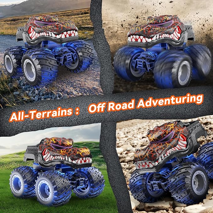 Remote Control Car 2.4GHz Monster Trucks Toys with Light Spray Birthday Gift for Kids 3 4 5 6 7 8 All Terrain RC Cars Toddler Toys for Boys Girls 3+ Year Old (Crocodile)