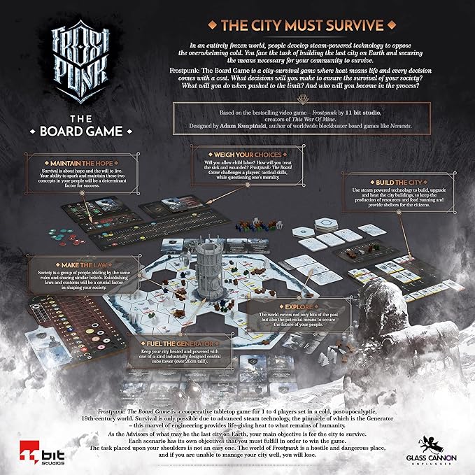 Frostpunk The Board Game - Manage Society in an Ice-Age Apocalypse! Cooperative Survival Strategy Game for Adults Ages 16+ 1-4 Players 120-150 Minute Playtime Made by Rebel Studio
