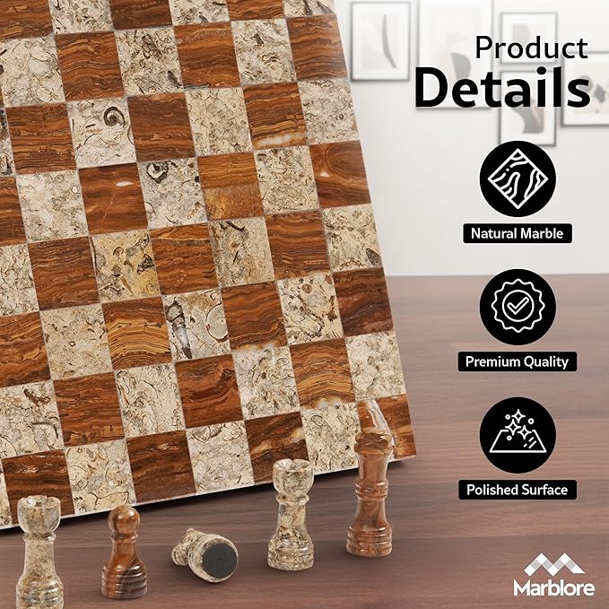 10” Marble Chess Set Coral &amp Red Unique Chess Board with 32 Pieces &amp 2 Extra Queens Luxury 2 Player Chess Game for Adults Elegant Decorative Gift for Women's Day &amp Room Decor