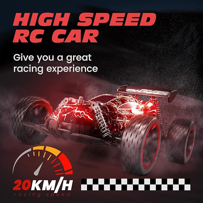 Tecnock RC Cars for Kids 1:18 Scale 2WD RC Car with LED Lights 2.4GHz Remote Control Car with USB-C Easy Charging &amp 50 Mins Playtime Toys Gifts for Boys &amp Girls Ages 8-12