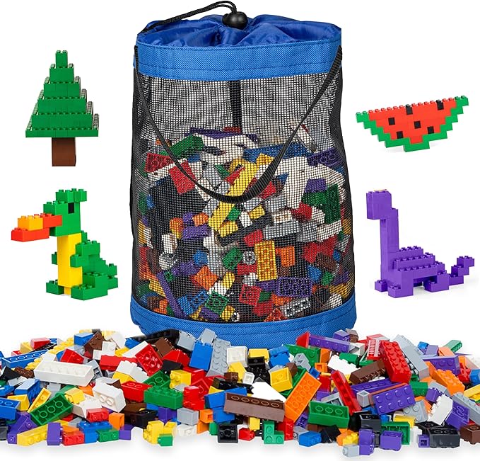 Play Platoon 1120 Pieces Building Bricks Set - 10 Classic Color Blocks - Bulk Building Blocks Compatible with Major Brands - 14 Different Shape Bricks - Includes Wheels Tires Axles Windows &amp Do