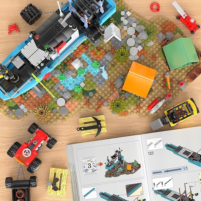 Mould King Seaside City Fishing Boat Building Set Creative Repair Yard with Ship Forklift and Camp DIY Construction Model Kit Idea Gift for Adults &amp Teens 14+ (1234PCS)