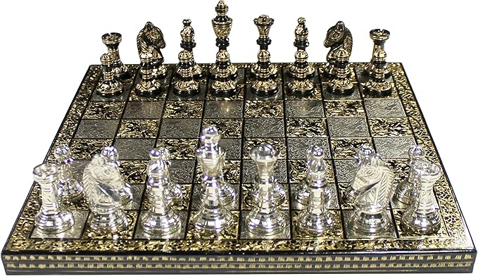 StonKraft Brass Chess Board Game Set with 100% Brass Chess Pieces Chessmen Coins (12 x 12 Inches)