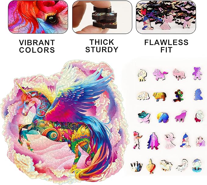MYS Aurora Wooden Jigsaw Puzzles for Adults Unicorn Jigsaw Puzzles 925 Pieces Unique Animal Shaped Wooden Puzzles for Adults and Kids Family Game 23.3x22.5 Inch