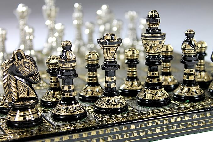 StonKraft Brass Chess Board Game Set with 100% Brass Chess Pieces Chessmen Coins (12 x 12 Inches)