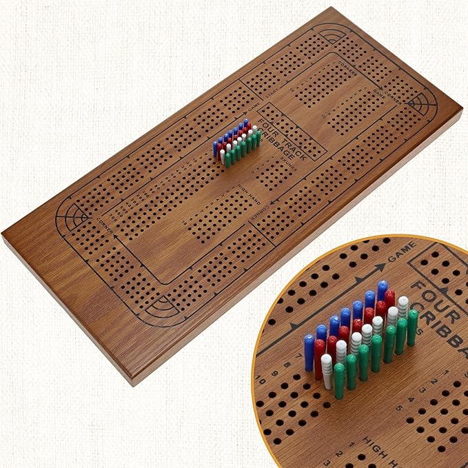 WE Games Large Wooden Cribbage Board Game Set 16.5 in Walnut Stain Cribbage Board 4 Track Coffee Table Décor for Adults Gift for Families