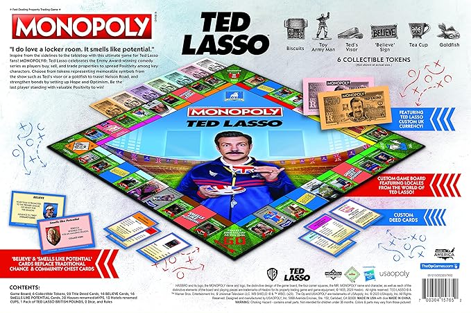 Monopoly Ted Lasso | Officially Licensed Board Collectible Board Game | Play as Believe Sign Goldfish Tea up Ted’s Visor and More | Based On Popular Comedy Series
