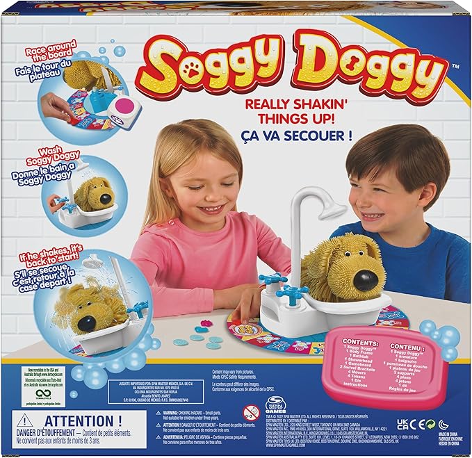 Spin Master Games Soggy Doggy The Award-Winning Wet &amp Silly Kids Board Game for Family Game Night Interactive Dog Toy Screenless Activity for Kids &amp Family 2-4 Players for Ages 4 &amp U