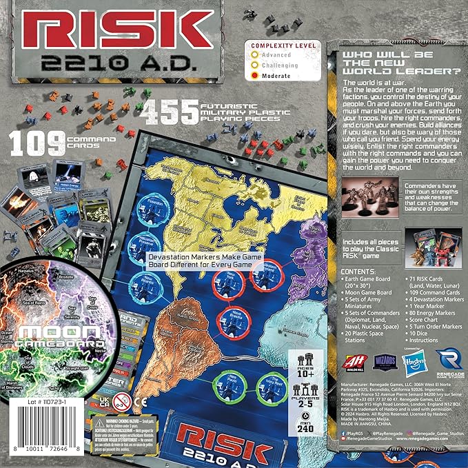Renegade Game Studios Risk 2210 A.D. Board Game - Strategy Mechs Commanders Moon &amp Underwater Ages 10+ 2-5 Players