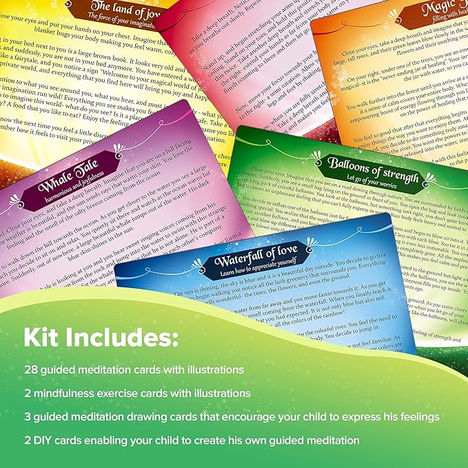 Mindful Land Mindfulness Cards - Positive Affirmations for Kids' Stress Reduction - Meditation Cards Calming Therapy Tool - Daily Mindfulness for Kids' Development
