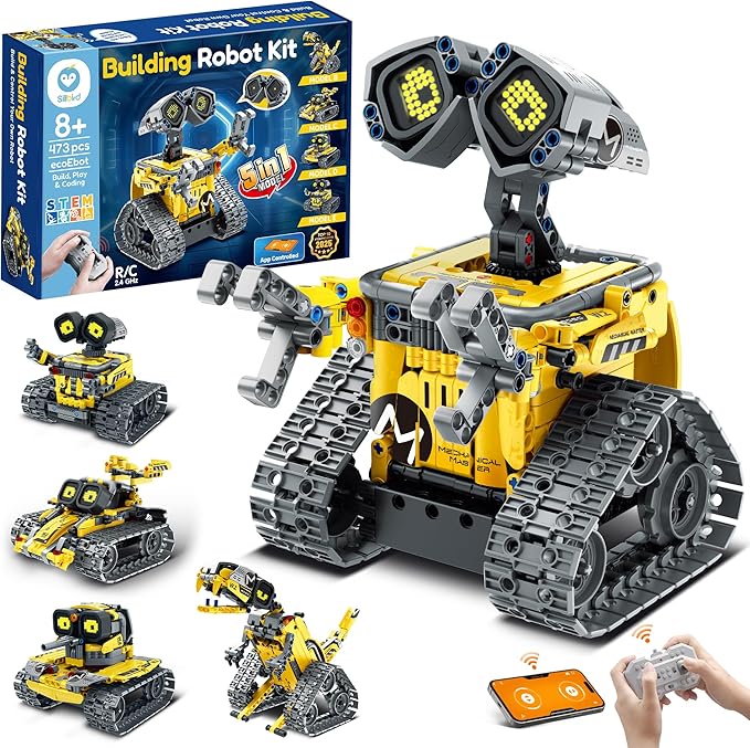 Sillbird Robot Building Kit with Remote Control for Boys Ages 8-14 STEM Coding Robotics Technic Toy Birthday Creative Gifts for Kids Buildable 5in1 Models with 473 Pieces