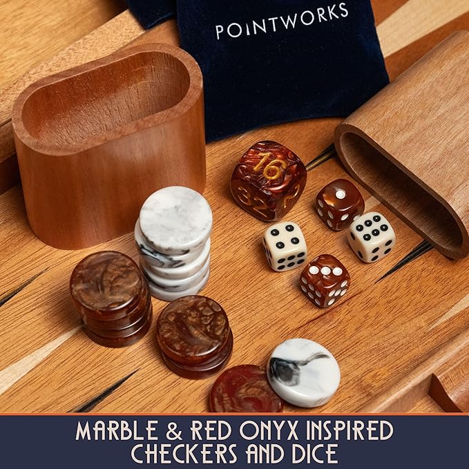 17 Inch Backgammon Sets for Adults. Beautiful Wood Inlaid Backgammon Board Game Set with Unique Checkers &amp Dice. Large Back Gammon Game Sets Travel Size for 2 Players Nardi or Tavla