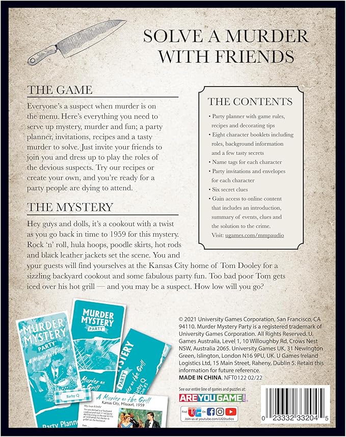 Murder Mystery Party Games - A Murder on the Grill Host Your Own Cookout Murder Mystery Dinner for 8 Adult Players Solve the Case with Crime Scene Clues 18 Years and Up