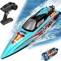 34+MPH Brushless RC Boat for Adults &amp Kids with 2 Rechargable Batteries- Large 19” Remote Control Boat Toy HJ816 Rc Speed Boats for Lakes &amp Rivers (Cyan)