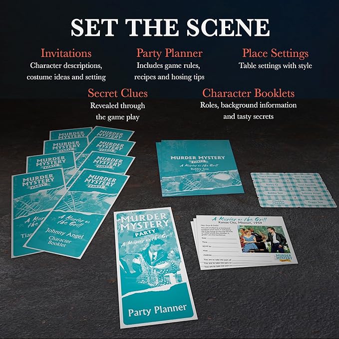 Murder Mystery Party Games - A Murder on the Grill Host Your Own Cookout Murder Mystery Dinner for 8 Adult Players Solve the Case with Crime Scene Clues 18 Years and Up