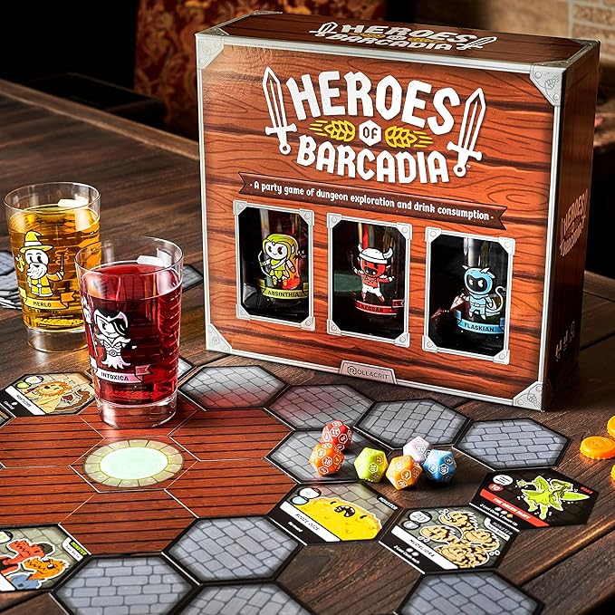 Rollacrit Heroes of Barcadia Board Game – Battle Monsters and Gain Loot with the Liquid Life System