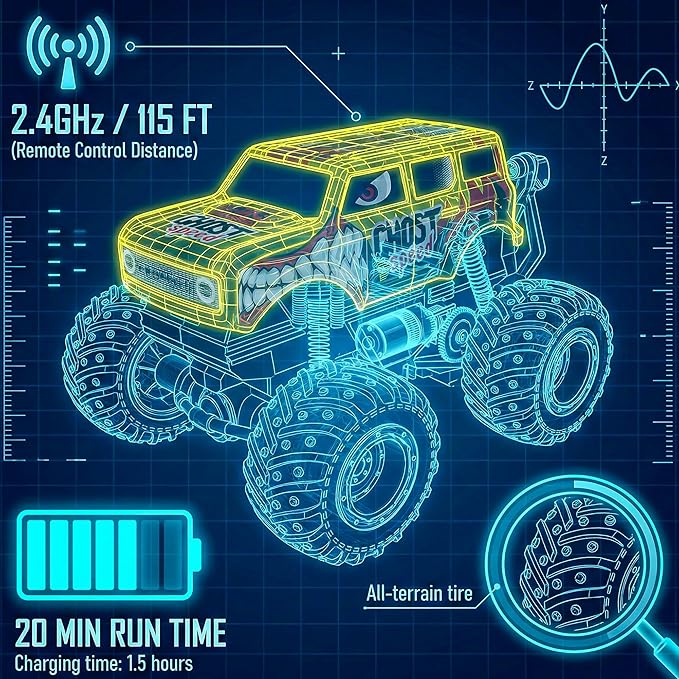 BEZGAR Monster Truck Toys Remote Control Monster Truck with Dancing Spins Lights &amp Music 1:20 Remote Control Car for Boys 4-7 5 6 7 8 9 10 +Year Old Boys Birthday Gifts (Yellow)