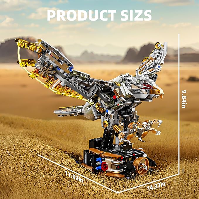 1168-PCS Mechanical Eagle Building Block Set with LED Light Movable Linkage Gears Display Stand - Animals Building Blocks Toy for Adults Teens Kids Age 12+