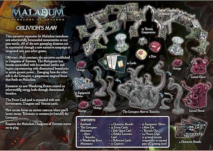 Maladum Oblivion's Maw Expansion - Fantasy Dungeon Crawler Game Immersive Terrain Solo Co-op and Adversarial Play